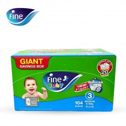 Fine Baby Diapers - Jumbo Pack - Medium 4-9 Kg 52 Diapers